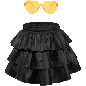 imageAmerican Trends Girls Metallic Skirts Kids 3Layers Ruffle Sparkly Skirt with Sunglasses for Girl 415 YearsBlack