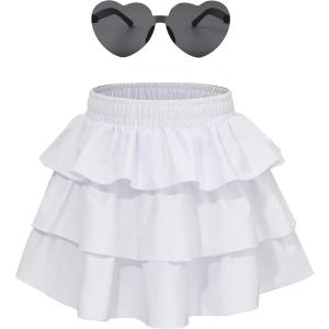 imageAmerican Trends Girls Metallic Skirts Kids 3Layers Ruffle Sparkly Skirt with Sunglasses for Girl 415 YearsWhite