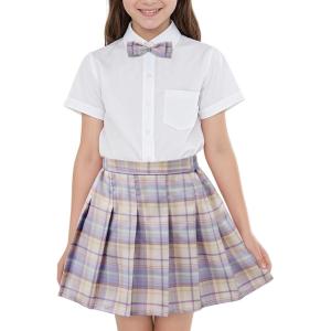 imageAmerican Trends Girls Plaid Skirt Pleated Skirt with Bow Tie Girls Elastic Waist Uniform Skirts for Girls 412 YearsPurple Plaid