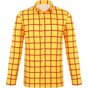 imageAmerican Trends Cowboy Costume Men Adult Halloween Costume Men Cowboy Shirt Outfit Long Sleeves Yellow and Red Plaid ShirtYellow