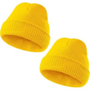 imageAmerican Trends Kids Beanie Warm Knit Beanie Hats Boys Girls Winter Hat Soft Slouchy Hats for Kids2 Pack Yellow