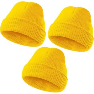 imageAmerican Trends Kids Beanie Warm Knit Beanie Hats Boys Girls Winter Hat Soft Slouchy Hats for Kids3 Pack Yellow