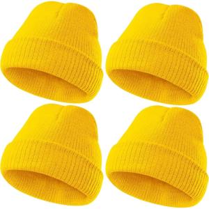 imageAmerican Trends Kids Beanie Warm Knit Beanie Hats Boys Girls Winter Hat Soft Slouchy Hats for Kids4 Pack Yellow
