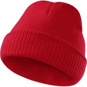imageAmerican Trends Kids Beanie Warm Knit Beanie Hats Boys Girls Winter Hat Soft Slouchy Hats for KidsRed