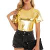 imageMetallic Disco Shirt Women Short Sleeve Shiny Multicolor Top Music Festival OutfitGold