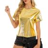 imageMetallic Disco Shirt Women Short Sleeve Shiny Multicolor Top Music Festival OutfitGold
