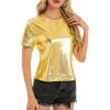 imageMetallic Disco Shirt Women Short Sleeve Shiny Multicolor Top Music Festival OutfitGold