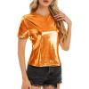 imageMetallic Disco Shirt Women Short Sleeve Shiny Multicolor Top Music Festival OutfitOrange