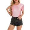 imageMetallic Disco Shirt Women Short Sleeve Shiny Multicolor Top Music Festival OutfitPink
