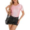 imageMetallic Disco Shirt Women Short Sleeve Shiny Multicolor Top Music Festival OutfitPink