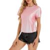 imageMetallic Disco Shirt Women Short Sleeve Shiny Multicolor Top Music Festival OutfitPink