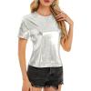 imageMetallic Disco Shirt Women Short Sleeve Shiny Multicolor Top Music Festival OutfitSilver