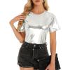 imageMetallic Disco Shirt Women Short Sleeve Shiny Multicolor Top Music Festival OutfitSilver