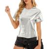 imageMetallic Disco Shirt Women Short Sleeve Shiny Multicolor Top Music Festival OutfitSilver