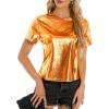 imageMetallic Disco Shirt Women Short Sleeve Shiny Multicolor Top Music Festival OutfitOrange