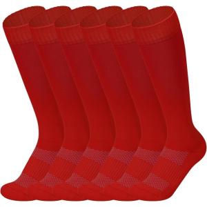 imageAmerican Trends Girls Softball Socks 6 Pairs Baseball Softball Socks for Girls Youth Knee High Soccer SocksRed