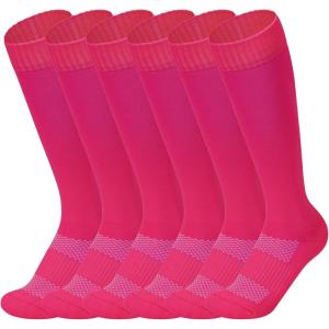imageAmerican Trends Girls Softball Socks 6 Pairs Baseball Softball Socks for Girls Youth Knee High Soccer SocksRose Red