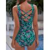 imageAmerican Trends Modest Criss Cross Back One Piece Swimsuit Women Full Coverage Floral Print Long Torso Swim SuitsGreen Paisley