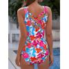 imageAmerican Trends Modest Criss Cross Back One Piece Swimsuit Women Full Coverage Floral Print Long Torso Swim SuitsPink Blue Floral