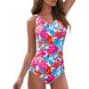 imageAmerican Trends Modest Criss Cross Back One Piece Swimsuit Women Full Coverage Floral Print Long Torso Swim SuitsPink Blue Floral