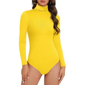 imageAmerican Trends Bodysuit for Women Body Suit Long Sleeve Bodysuit Tops Turtleneck Leotards ShapewearLemon Yellow