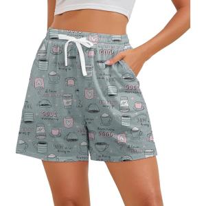 imagePajama Shorts Women Set Casual Elastic Sleep Shorts Summer Lounge Pants Comfy Pj Short with Pockets PrintedAbgrey Cup