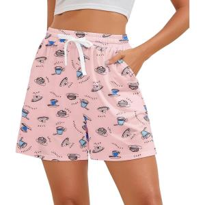 imagePajama Shorts Women Set Casual Elastic Sleep Shorts Summer Lounge Pants Comfy Pj Short with Pockets PrintedGray Powder Blue Cup