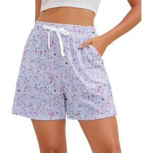 imagePajama Shorts Women Set Casual Elastic Sleep Shorts Summer Lounge Pants Comfy Pj Short with Pockets PrintedPurple Star Heart