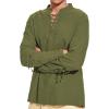 imageMens Pirate Shirt Medieval Renaissance Steampunk Retro Long Sleeve Lace up T Shirt Viking Gothic Halloween Costume TopArmy Green