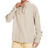 imageMens Pirate Shirt Medieval Renaissance Steampunk Retro Long Sleeve Lace up T Shirt Viking Gothic Halloween Costume TopBeige D