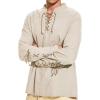 imageMens Pirate Shirt Medieval Renaissance Steampunk Retro Long Sleeve Lace up T Shirt Viking Gothic Halloween Costume TopBeige D