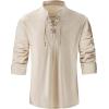 imageMens Pirate Shirt Medieval Renaissance Steampunk Retro Long Sleeve Lace up T Shirt Viking Gothic Halloween Costume TopBeige D