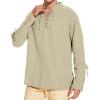 imageMens Pirate Shirt Medieval Renaissance Steampunk Retro Long Sleeve Lace up T Shirt Viking Gothic Halloween Costume TopLight Khaki