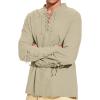 imageMens Pirate Shirt Medieval Renaissance Steampunk Retro Long Sleeve Lace up T Shirt Viking Gothic Halloween Costume TopLight Khaki