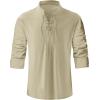 imageMens Pirate Shirt Medieval Renaissance Steampunk Retro Long Sleeve Lace up T Shirt Viking Gothic Halloween Costume TopLight Khaki