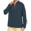 imageMens Pirate Shirt Medieval Renaissance Steampunk Retro Long Sleeve Lace up T Shirt Viking Gothic Halloween Costume TopNavy D
