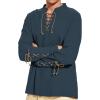 imageMens Pirate Shirt Medieval Renaissance Steampunk Retro Long Sleeve Lace up T Shirt Viking Gothic Halloween Costume TopNavy D