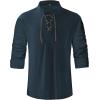 imageMens Pirate Shirt Medieval Renaissance Steampunk Retro Long Sleeve Lace up T Shirt Viking Gothic Halloween Costume TopNavy D