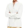imageMens Pirate Shirt Medieval Renaissance Steampunk Retro Long Sleeve Lace up T Shirt Viking Gothic Halloween Costume TopWhite