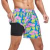 imageMens Swim Trunks with Compression Liner Board Shorts for Men Quick Dry Swimsuits Bathing Suit Swimwear MXXL5 Hawaiian Leaves