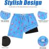 imageMens Swim Trunks with Compression Liner Board Shorts for Men Quick Dry Swimsuits Bathing Suit Swimwear MXXLA Sky Blue Flamingo