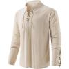 imageMens Pirate Shirt Medieval Renaissance Steampunk Retro Long Sleeve Lace up T Shirt Viking Gothic Halloween Costume TopBeige D