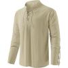 imageMens Pirate Shirt Medieval Renaissance Steampunk Retro Long Sleeve Lace up T Shirt Viking Gothic Halloween Costume TopLight Khaki