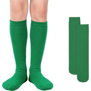 imageAmerican Trends Kids Knee High Socks Youth Seamless Cotton Long Socks Girls Boys Accessories for School Spirit Week Crazy Day1 Pack Green