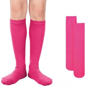 imageAmerican Trends Kids Knee High Socks Youth Seamless Cotton Long Socks Girls Boys Accessories for School Spirit Week Crazy Day1 Pack Hot Pink