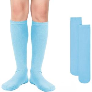 imageAmerican Trends Kids Knee High Socks Youth Seamless Cotton Long Socks Girls Boys Accessories for School Spirit Week Crazy Day1 Pack Light Blue