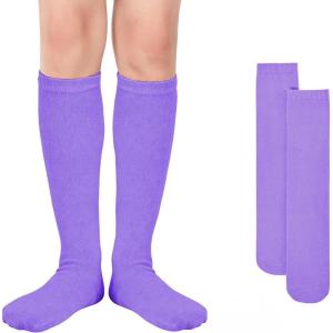 imageAmerican Trends Kids Knee High Socks Youth Seamless Cotton Long Socks Girls Boys Accessories for School Spirit Week Crazy Day1 Pack Light Purple