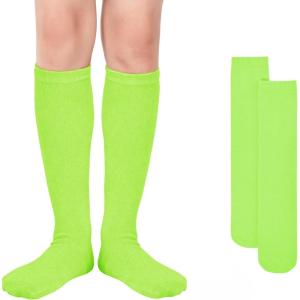 imageAmerican Trends Kids Knee High Socks Youth Seamless Cotton Long Socks Girls Boys Accessories for School Spirit Week Crazy Day1 Pack Neon Green