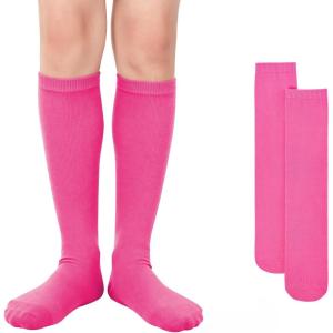 imageAmerican Trends Kids Knee High Socks Youth Seamless Cotton Long Socks Girls Boys Accessories for School Spirit Week Crazy Day1 Pack Pink