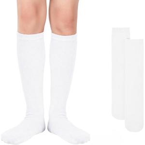 imageAmerican Trends Kids Knee High Socks Youth Seamless Cotton Long Socks Girls Boys Accessories for School Spirit Week Crazy Day1 Pack Pure White